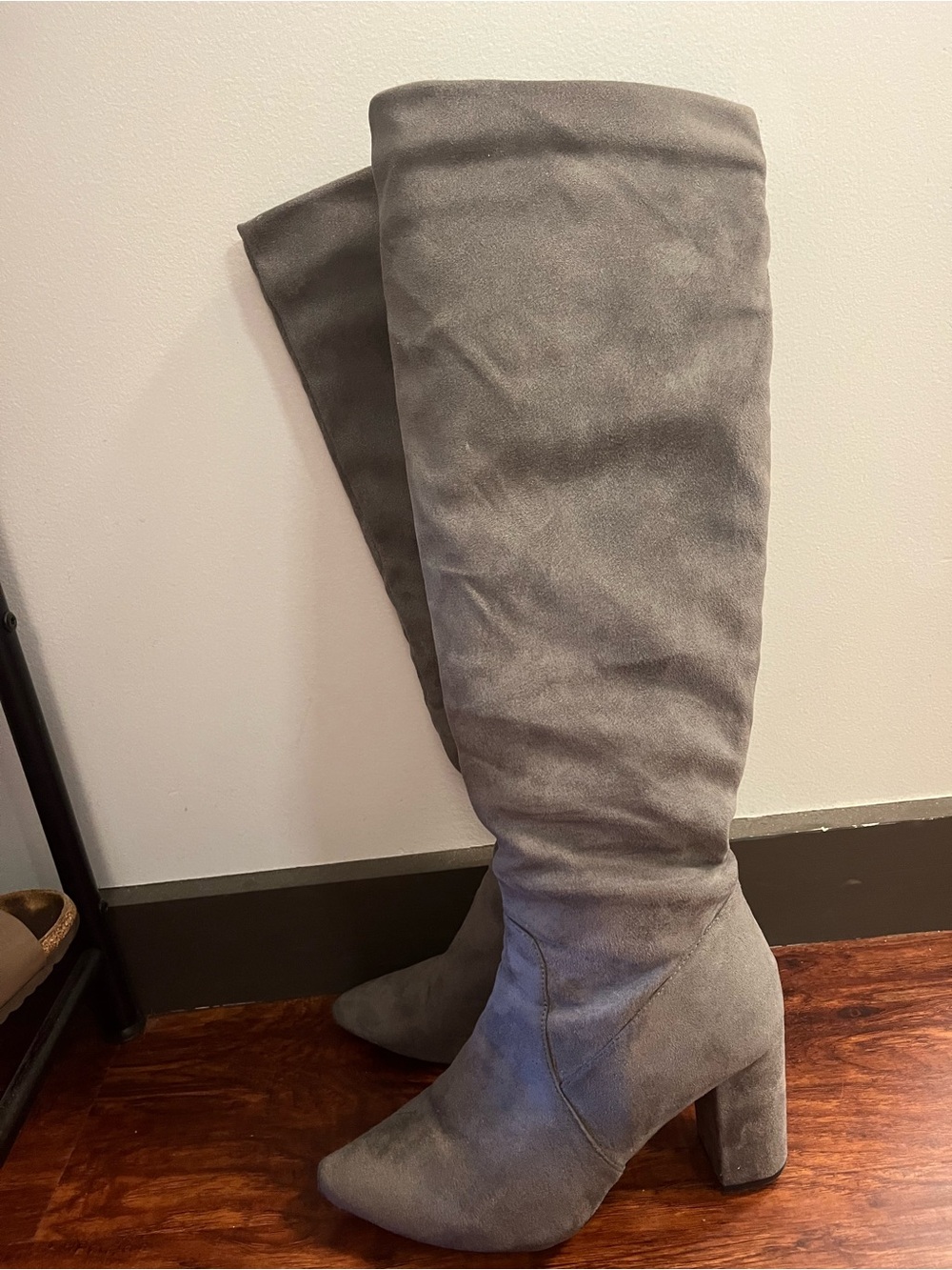 Gray Over-the-Knee Suede Boots